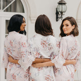 Serena Veiled Rose Printed Lace Trim Satin Robe