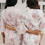 Serena Veiled Rose Printed Lace Trim Satin Robe