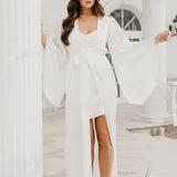 Ella Satin Flutter Sleeve Maxi Bridal Robe - Includes Slip